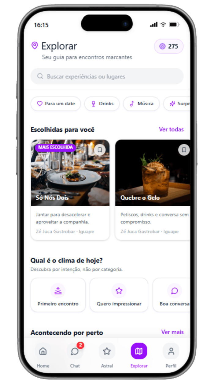 Tela Explorar do app StarDate